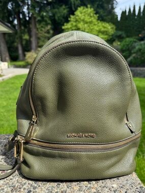 Michael Kors Olive Pebbled Leather Mini Backpack with Gold Hardware